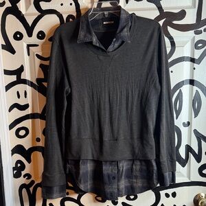 Monrow Charcoal Sweatshirt with Blue Plaid Accent medium